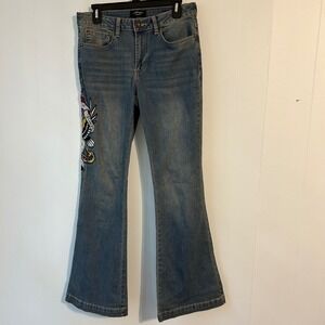 Ed Hardy Denim Flare Jeans Women's Embellished Skull Eagle New York City's Sz 10